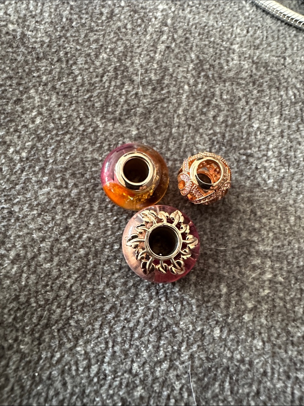 Pandora/other Pink and Gold Glass & CZ Charm Bundle